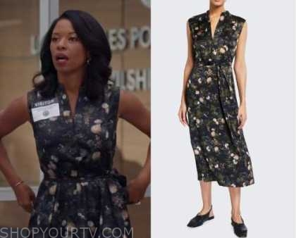 The Rookie: Season 5 Episode 1 Black Floral Sleeveless Dress | Shop Your TV