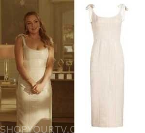 Dynasty: Season 5 Episode 22 Fallon's White Sequin Tie Strap Midi Dress ...