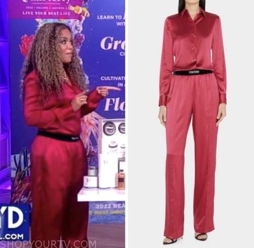 The View: October 2022 Sunny Hostin's Pink Satin Blouse and Pants ...