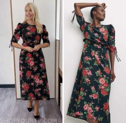 This Morning: October 2022 Holly Willoughby's Black and Red Floral Midi ...