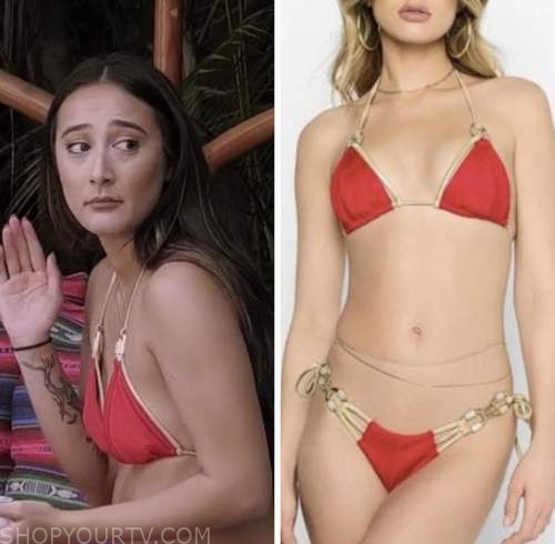 Bachelor in Paradise: Season 8 Episode 3 Jill Chin's Red and Gold Contrast  Trim Bikini | Fashion, Clothes, Outfits and Wardrobe on | Shop Your TV