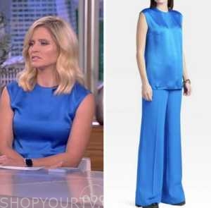 The View: October 2022 Sara Haines's Blue Satin Top and Blue Pants ...