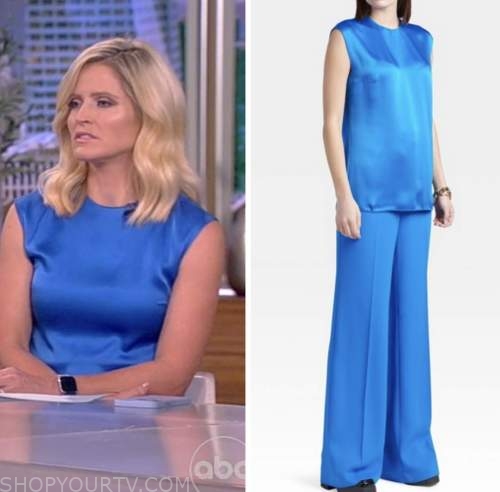 The View: October 2022 Sara Haines's Blue Satin Top and Blue Pants ...