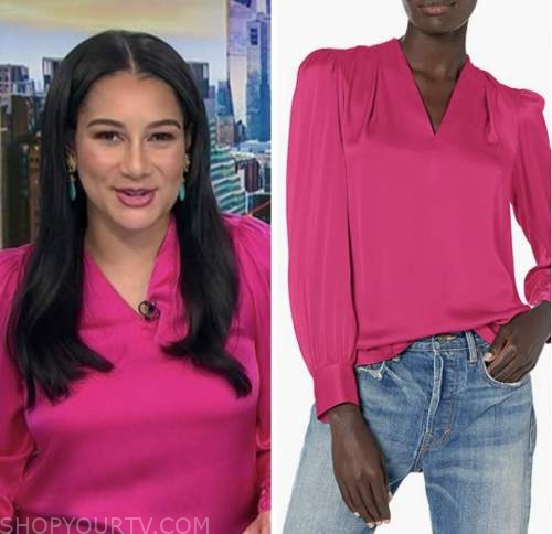 NBC News Daily: October 2022 Morgan Radford's Pink V-Neck Blouse ...