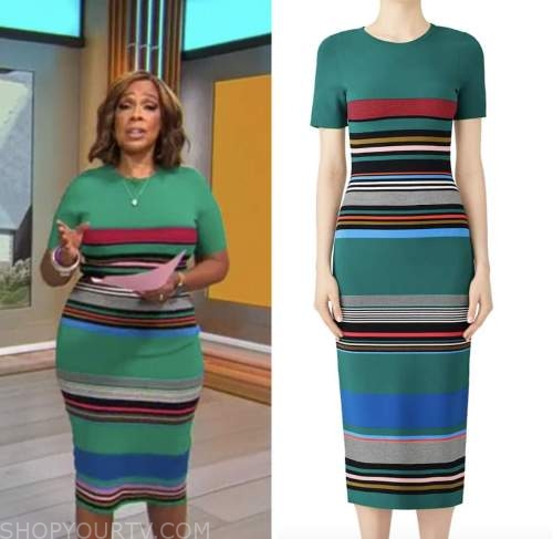 CBS Mornings: October 2022 Gayle King's Green Striped Knit Dress | Shop ...