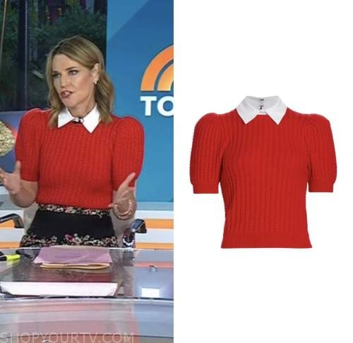 The Today Show: October 2022 Savannah Guthrie's Red Cable Knit Puff ...