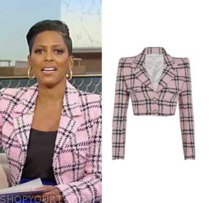 Tamron Hall Show: October 2022 Tamron Hall's Pink Plaid Tweed Cropped ...