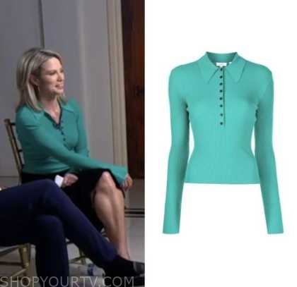 Good Morning America: October 2022 Amy Robach's Green Knit Polo Top ...