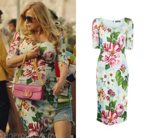 WornOnTV: Tanya's floral dress, sunglasses, and pink bag on The White Lotus, Jennifer Coolidge