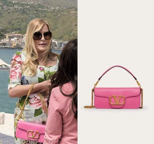 Valentino Pink Handbag worn by Tanya McQuoid (Jennifer Coolidge) as seen in  The White Lotus TV series wardrobe (Season 2)