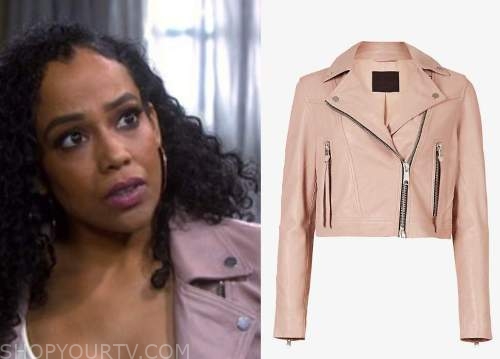 Women's Leather Biker Jacket in Pink - Jada