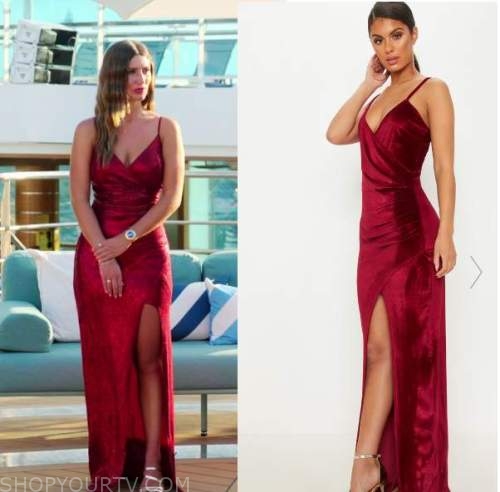 The Real Love Boat: Season 1 Episode 3 Emily's Red Velvet Wrap Gown ...