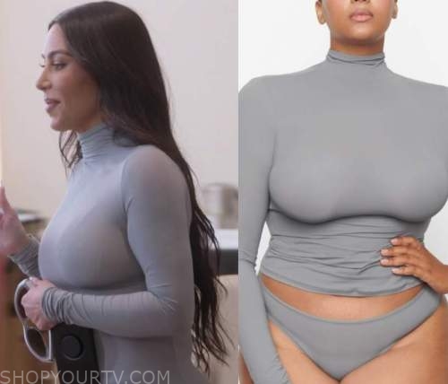 The Kardashians: Season 2 Episode 6 Kim's Grey Turtleneck Top