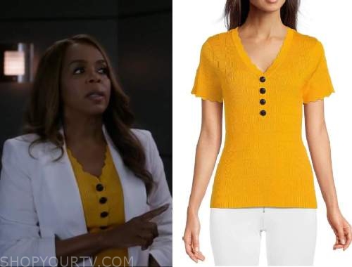 CSI Vegas: Season 2 Episode 5 Maxine's Yellow Scallop Trim Top | Shop ...