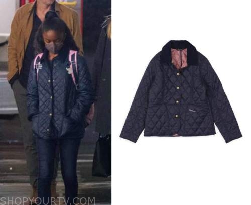 Greys Anatomy Season 19 Episode 3 Zola S Navy Quilted Jacket Shop Your Tv