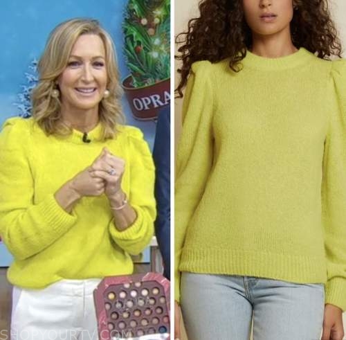 Good Morning America November 2022 Lara Spencers Yellow Puff Sleeve Sweater Fashion Clothes 