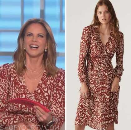 The Talk: November 2022 Natalie Morales's Red Printed Wrap Dress ...