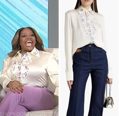 Sherri: November 2022 Sherri Shepherd's Floral Embroidered Satin Shirt ...