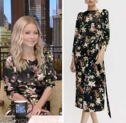 Live with Kelly and Ryan: November 2022 Kelly Ripa's Black Floral Satin ...