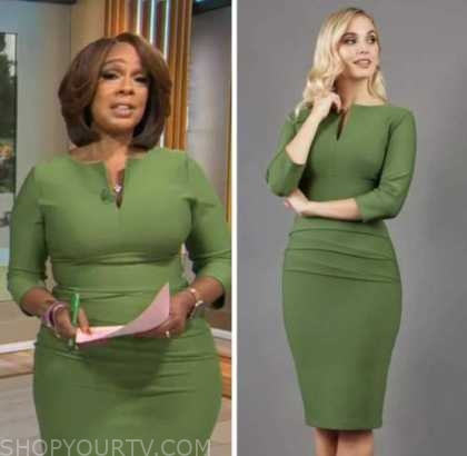 CBS Mornings November 2022 Gayle Kings Green Sheath Dress Fashion, Clothes, Outfits and Wardrobe on Shop Your TV