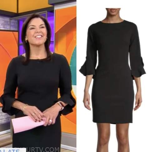 CBS Mornings: November 2022 Meg Oliver's Black Flared Sleeve Dress ...