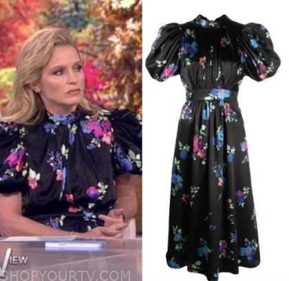 The View: November 2022 Sara Haines's Black Floral Puff Sleeve Dress ...