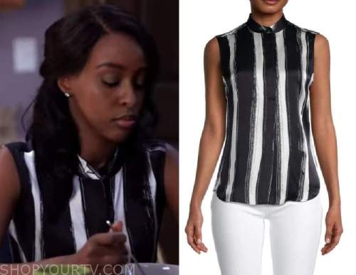 Sistas: Season 5 Episode 8 Karen's Black & White Striped Turtleneck Top ...