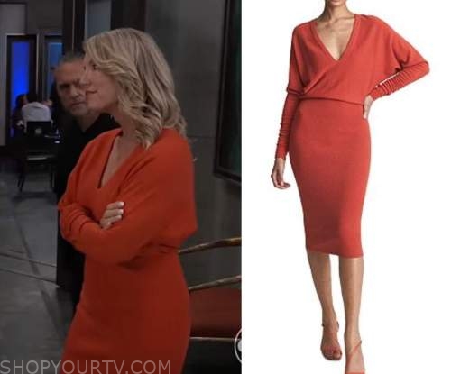 General Hospital: November 2022 Nina's Orange Knit V Neck Dress | Shop ...