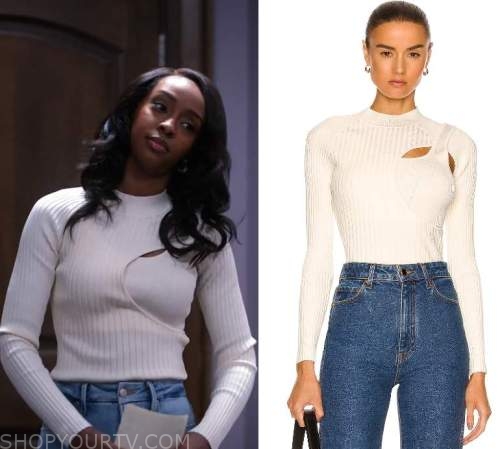 Sistas: Season 5 Episode 5 Karen's White Rib Cut Out Sweater | Shop Your TV