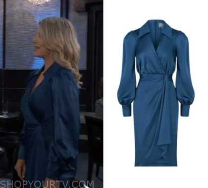 General Hospital: November 2022 Nina's Blue Satin Wrap Dress | Shop Your TV