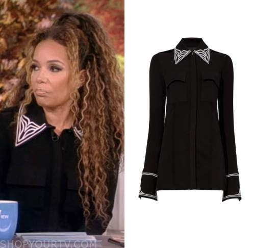 The View: December 2022 Sunny Hostin's Black Embroidered Collar Shirt ...