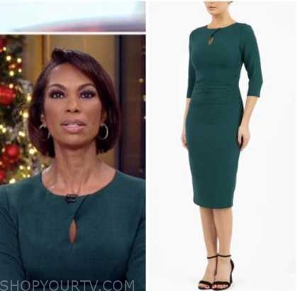 Outnumbered: December 2022 Harris Faulkner's Green Keyhole Sheath Dress ...