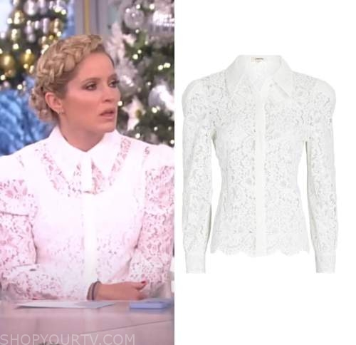 The View: December 2022 Sara Haines's White Lace Shirt | Fashion ...