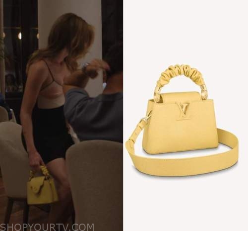 Louis Vuitton Raffia Calfskin Monogram Neonoe MM Tan Bucket Bag worn by  Daphne (Meghann Fahy) as seen in The White Lotus Wardrobe (Season 2 Episode  1)