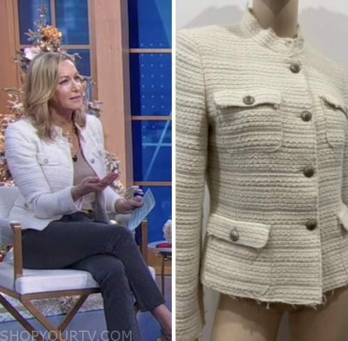 Good Morning America: December 2022 Lara Spencer's White Tweed Jacket ...