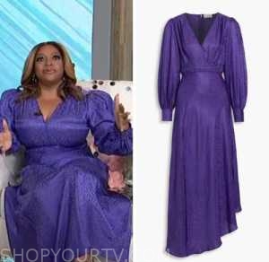 Sherri: January 2023 Sherri Shepherd's Purple Satin Jacquard Wrap Midi ...