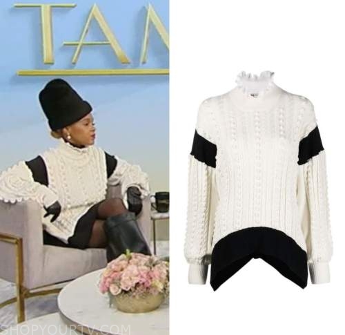 WornOnTV: Janelle Monae's two tone cable knit sweater on Tamron Hall Show