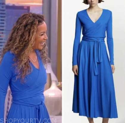 The View: January 2023 Sunny Hostin's Blue Wrap Long Sleeve Dress ...