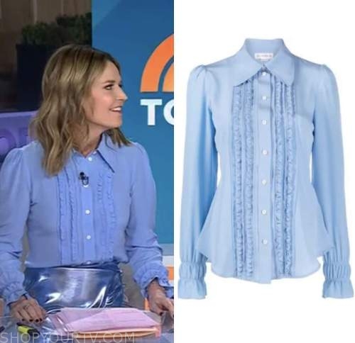 The Today Show: January 2023 Savannah Guthrie's Blue Ruffle Front Shirt ...