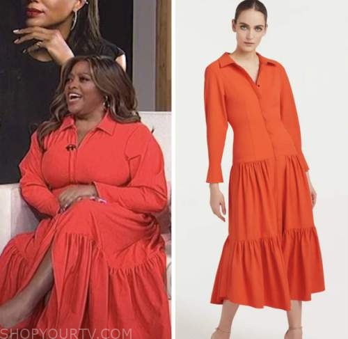 Express Body Contour Faux Leather Twist Front Midi Sheath Dress worn by  Sherri Shepherd as seen in Sherri on November 21, 2023