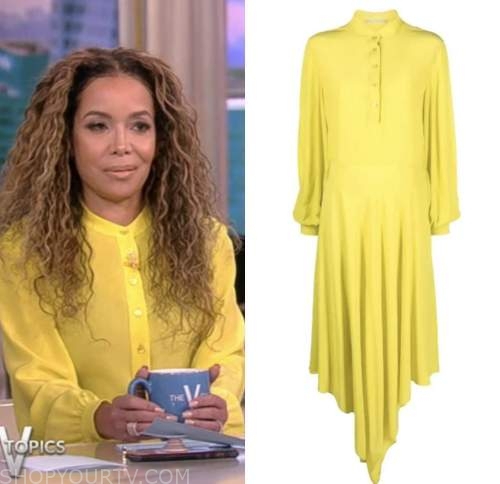 The View: January 2023 Sunny Hostin's Yellow Asymmetric Midi Dress ...