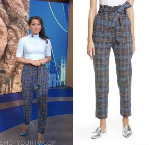 Good Morning America: January 2023 Ginger Zee's Blue Tie Waist Plaid ...