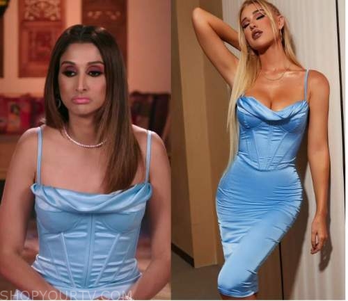 Family Karma: Season 3 Episode 10 Blue Satin Corset Cowl Neck Dress