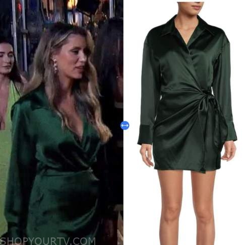 The Bachelor: Season 27 Episode 2 Kaity Biggar's Green Satin Wrap Dress ...