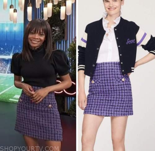 Access Hollywood: February 2023 Zuri Hall's Purple Tweed Mini Skirt ...