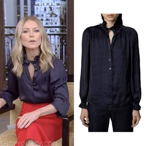 Live with Kelly and Ryan: February 2023 Kelly Ripa's Navy Blue Satin ...