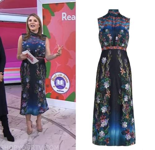 The Today Show: February 2023 Jenna Bush Hager's Blue Floral Satin Midi ...