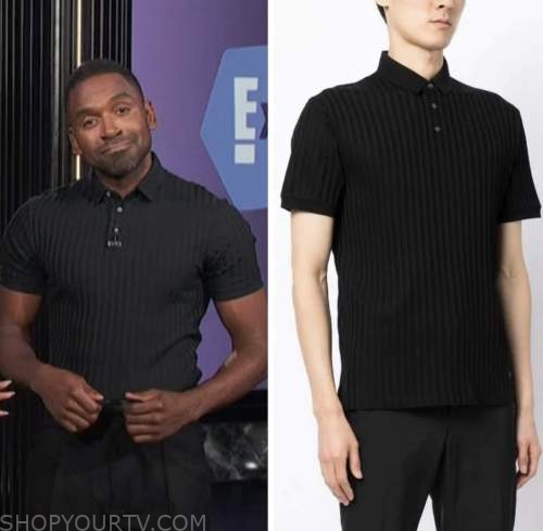 E! News: February 2023 Justin Sylvester's Black Ribbed Knit Polo Shirt ...