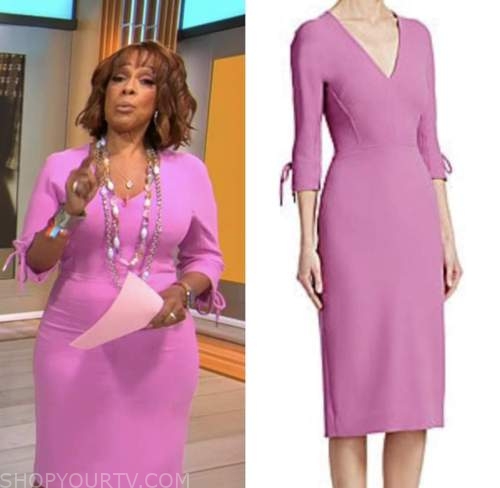 CBS Mornings: February 2023 Gayle King's Pink Tie Sleeve Sheath Dress ...