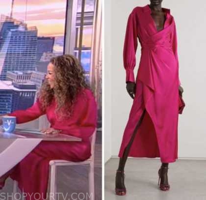 The View: February 2023 Sunny Hostin's Pink Satin Wrap Dress | Shop Your TV